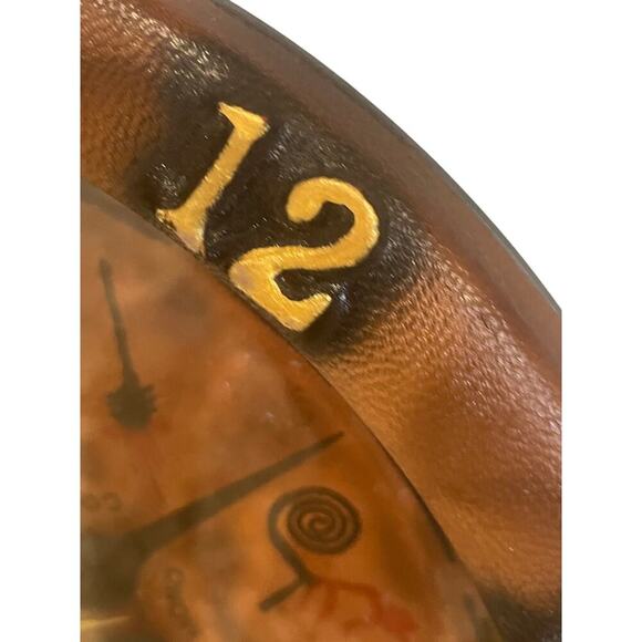VTG CLOCK LEATHER WALL PERUVIAN NAZCA LINES BOHO RUSTIC RARE - Picture 8 of 10
